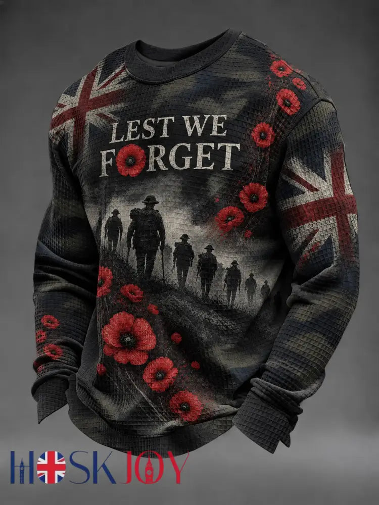 Men’s Lest We Forget Printed Waffle Long Sleeve T-Shirt - As picture / S
