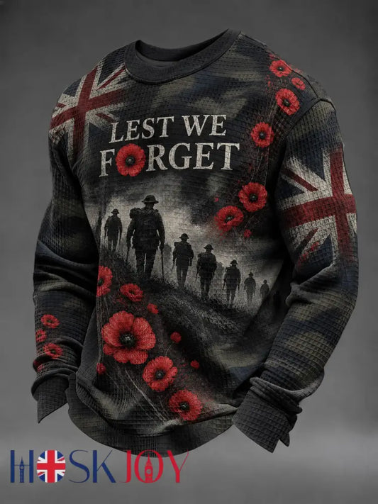 Men’s Lest We Forget Printed Waffle Long Sleeve T-Shirt - As picture / S