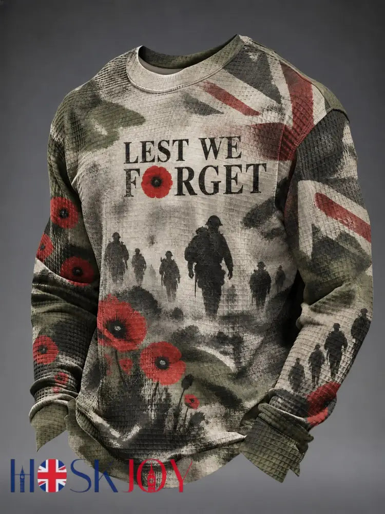 Men’s Lest We Forget Printed Waffle Long Sleeve T-Shirt - As picture / S