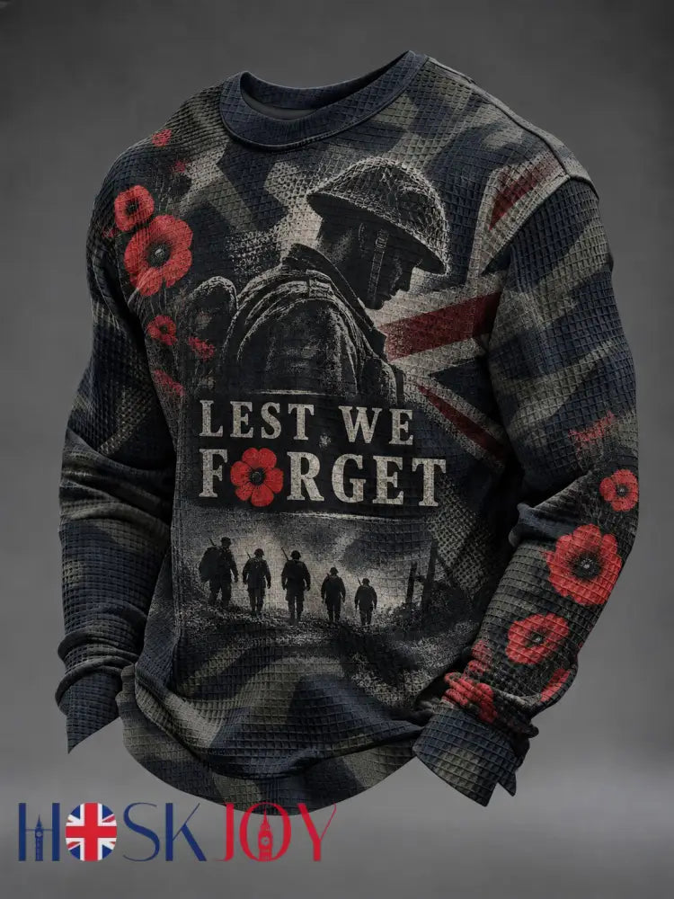 Men’s Lest We Forget Printed Waffle Long Sleeve T-Shirt - As picture / S