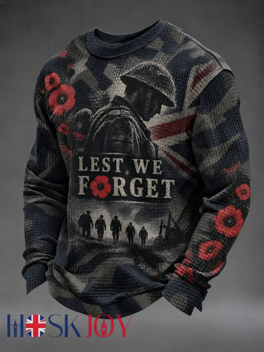 Men’s Lest We Forget Printed Waffle Long Sleeve T-Shirt - As picture / S