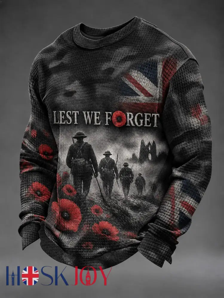 Men’s Lest We Forget Printed Waffle Long Sleeve T-Shirt - As picture / S