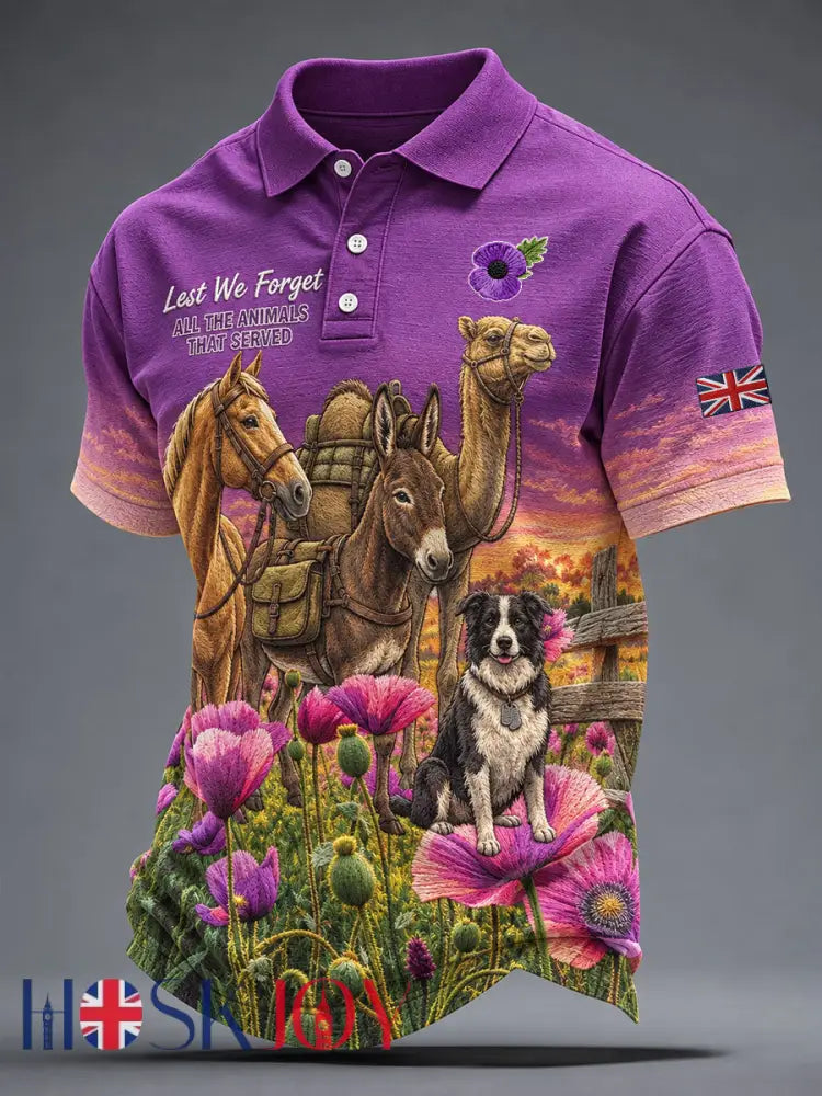 Men’s Lest We Forget The Animals Shirt - Purple / S