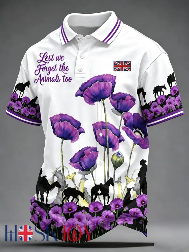 Men’s Lest We Forget The Animals Too Print Shirt - White / S