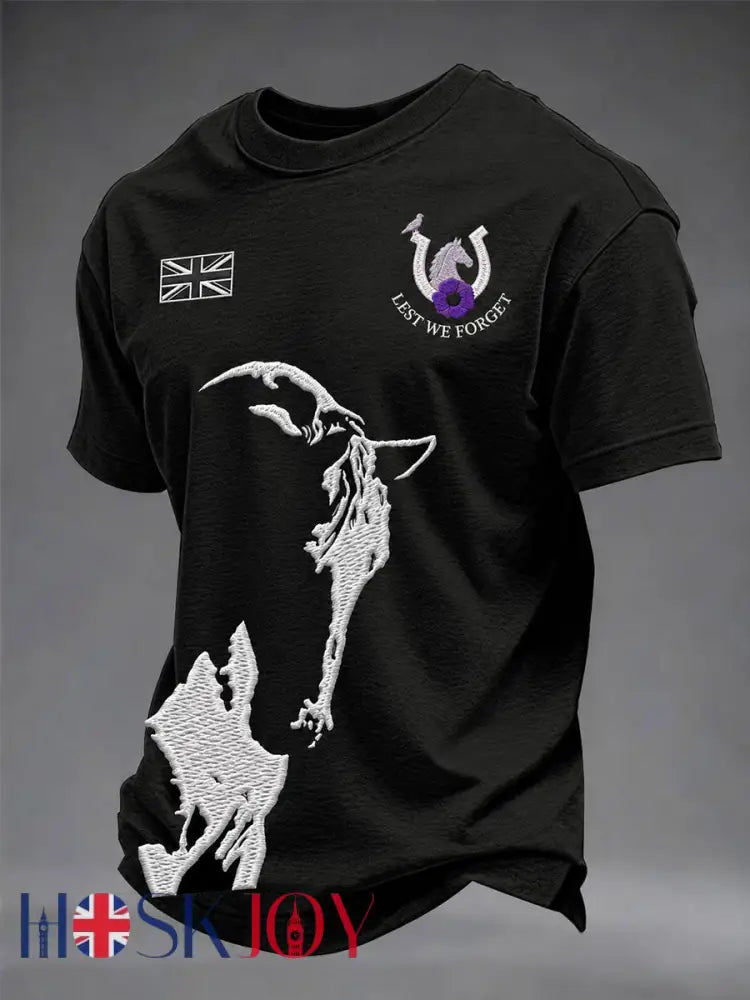 Men’s Lest We Forget The Warhorse Print Short Sleeves T-shirt - Black / S
