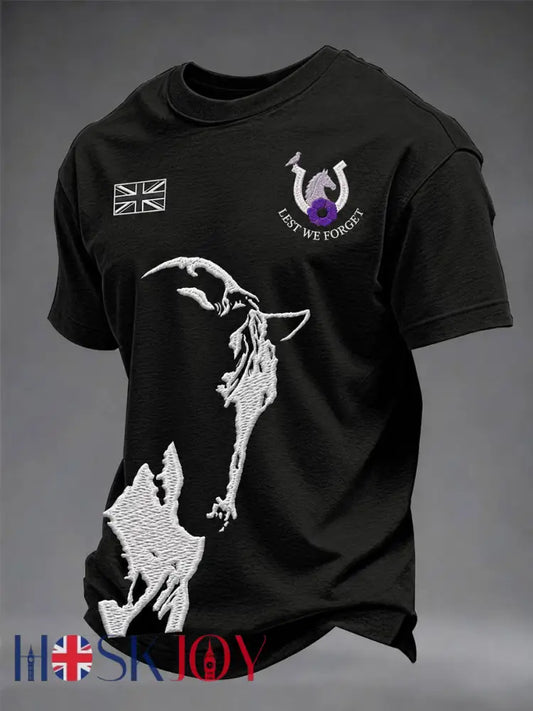 Men’s Lest We Forget The Warhorse Print Short Sleeves T-shirt - Black / S