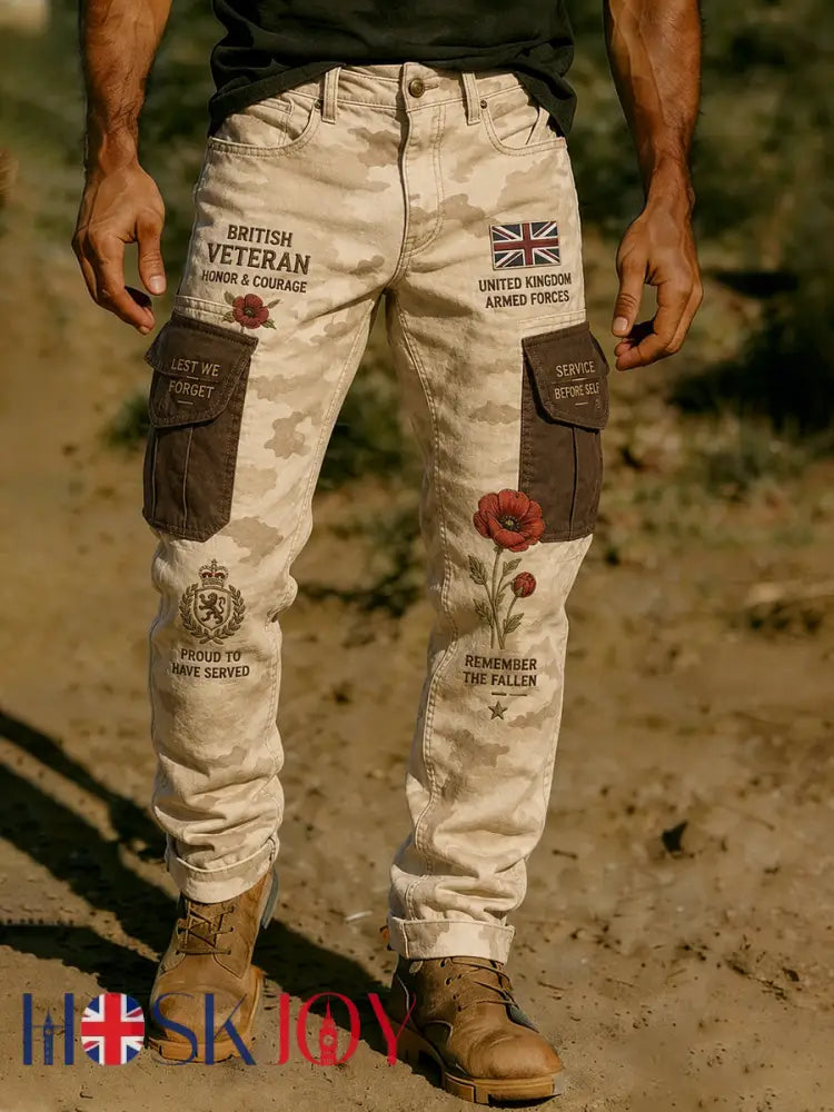 Men’s Long Cargo Pants With Military-Inspired Graphic Print - A / S