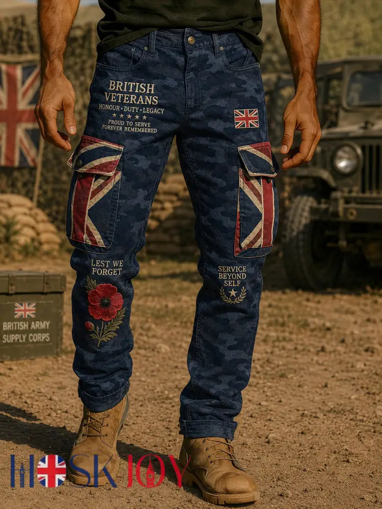 Men’s Long Cargo Pants With Military-Inspired Graphic Print - A / S