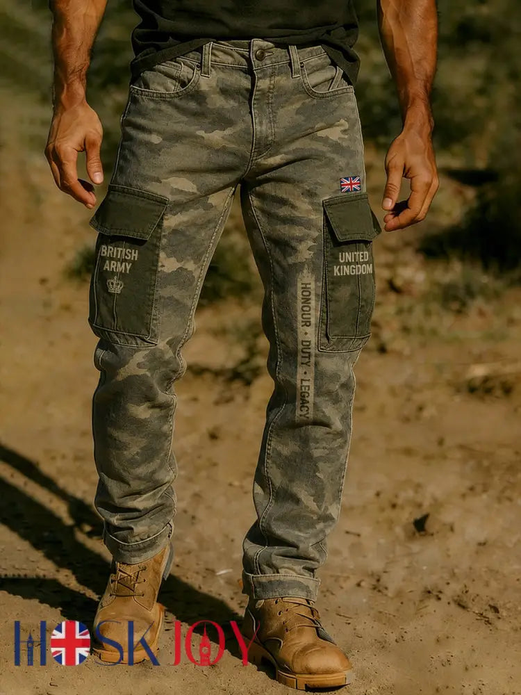 Men’s Long Cargo Pants With Military-Inspired Graphic Print - A / S