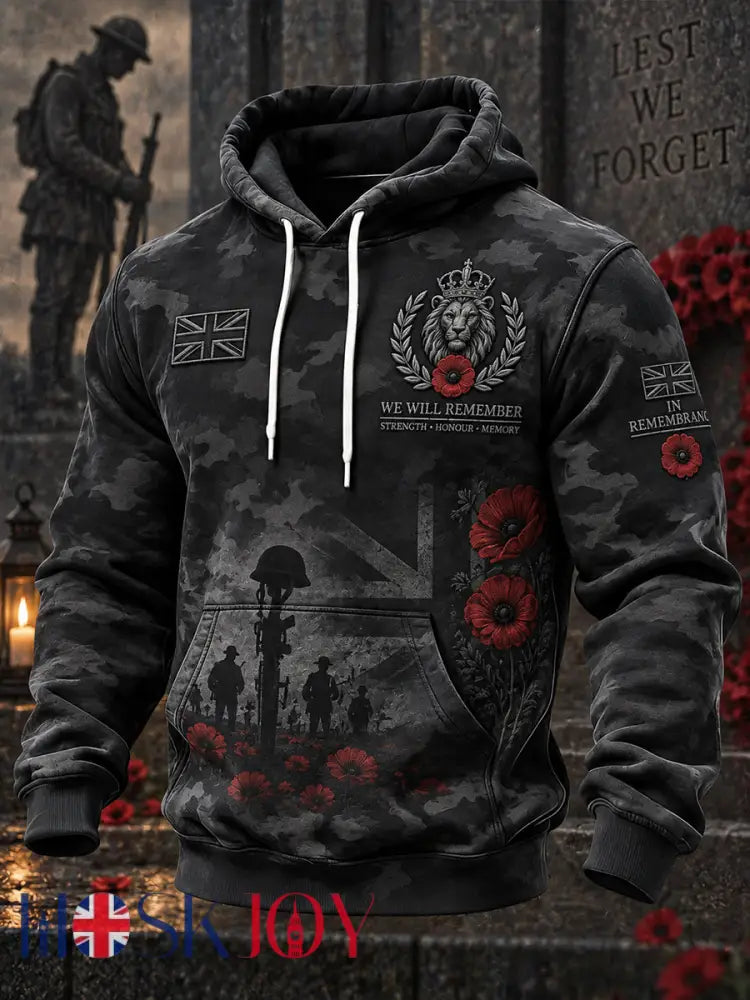 Men’s Long-Sleeve Hooded Sweatshirt With Veteran Memorial Graphic Print - A / S