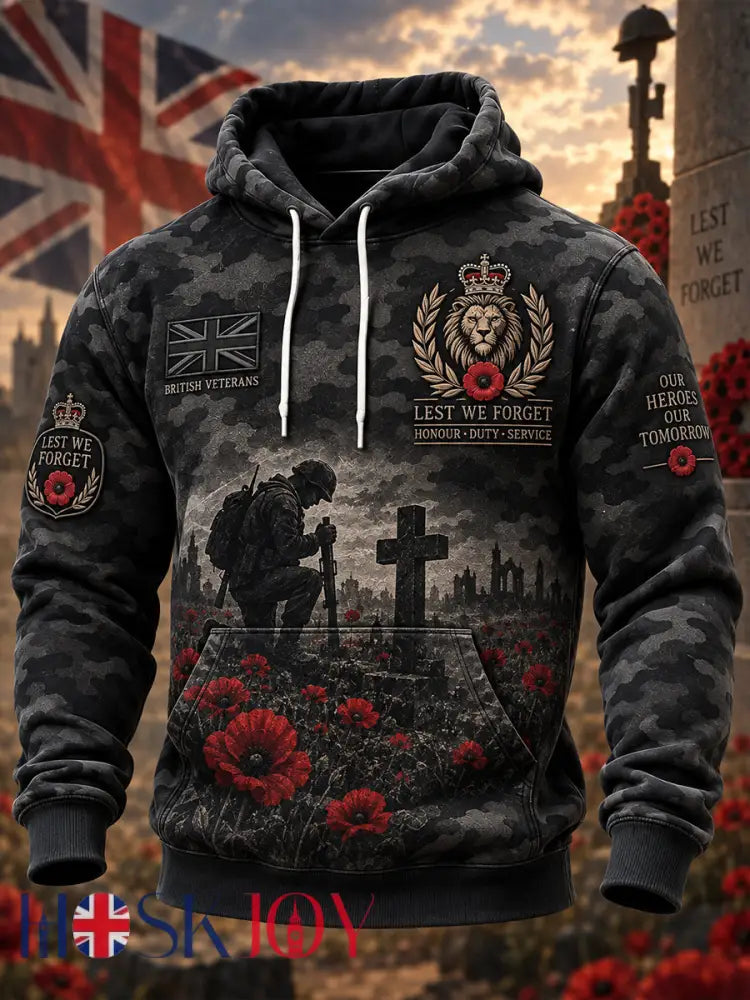 Men’s Long-Sleeve Hooded Sweatshirt With Veteran Memorial Graphic Print - A / S