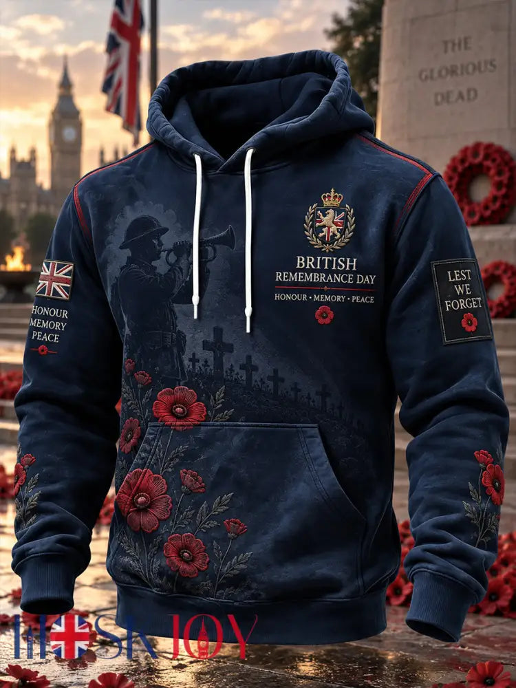Men’s Long-Sleeve Hoodie With Remembrance Day Commemorative Print - A / S