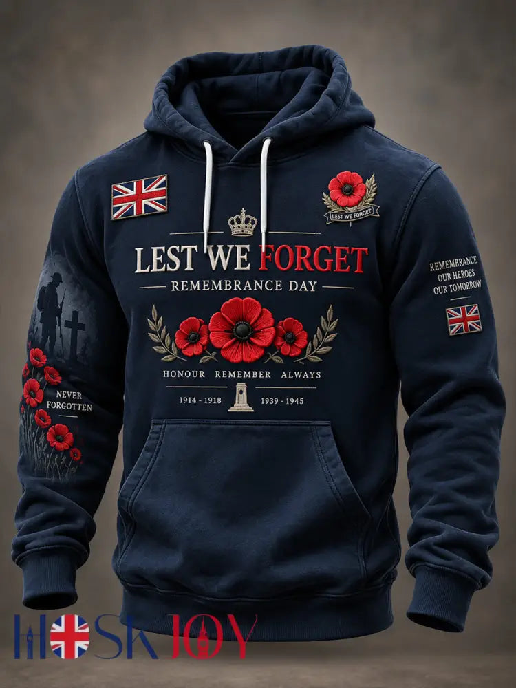 Men’s Long-Sleeve Hoodie With Remembrance Day Commemorative Print - A / S