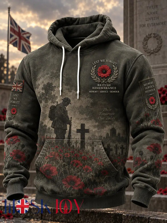 Men’s Long-Sleeve Hoodie With Remembrance Day Veteran Commemorative Print - A / S