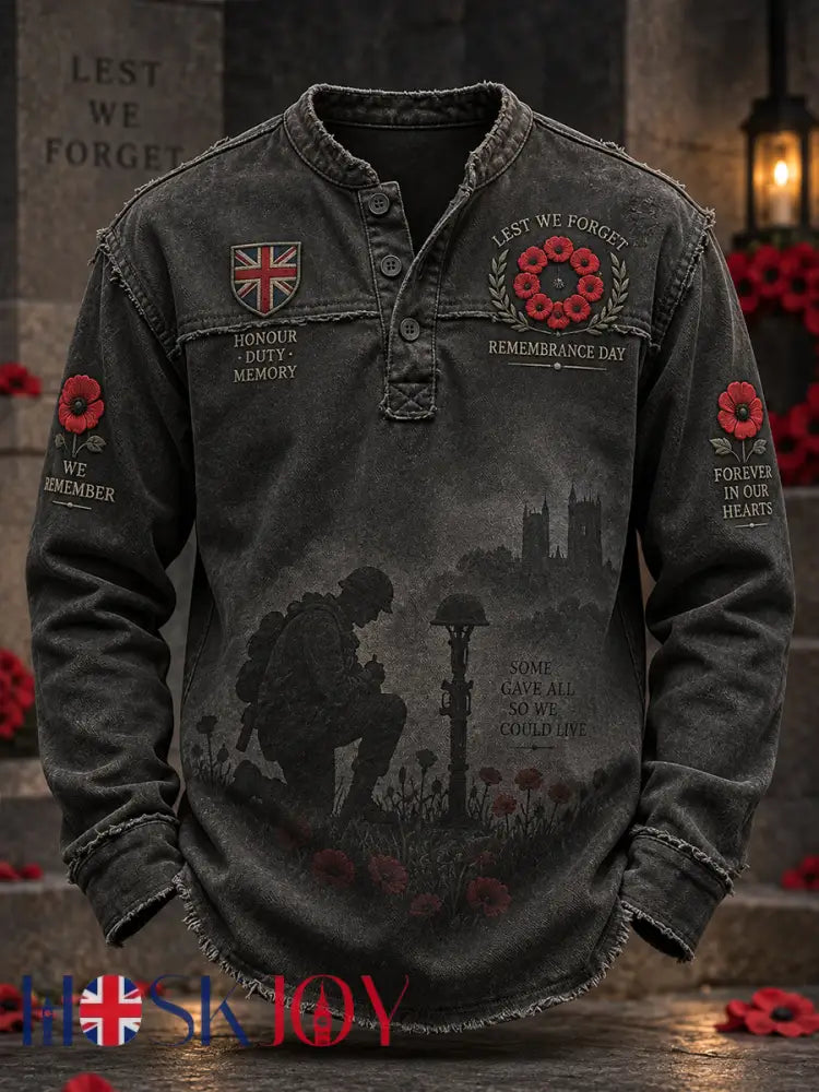 Men’s Long-Sleeve Top With Remembrance Day Themed Print - A / S