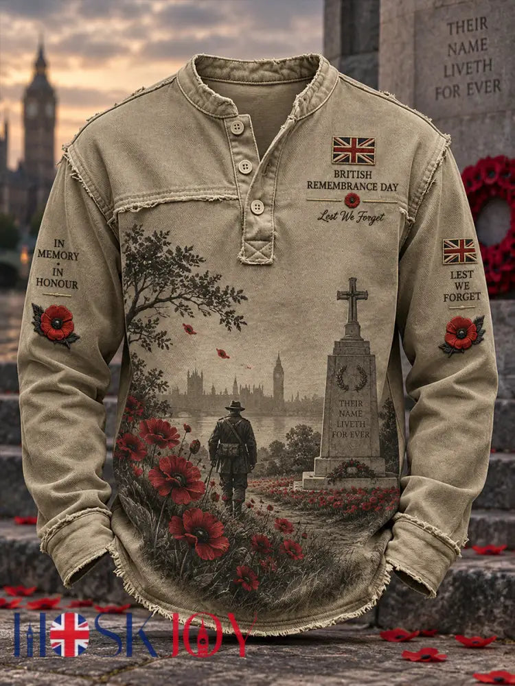 Men’s Long-Sleeve Top With Remembrance Day Themed Print - A / S