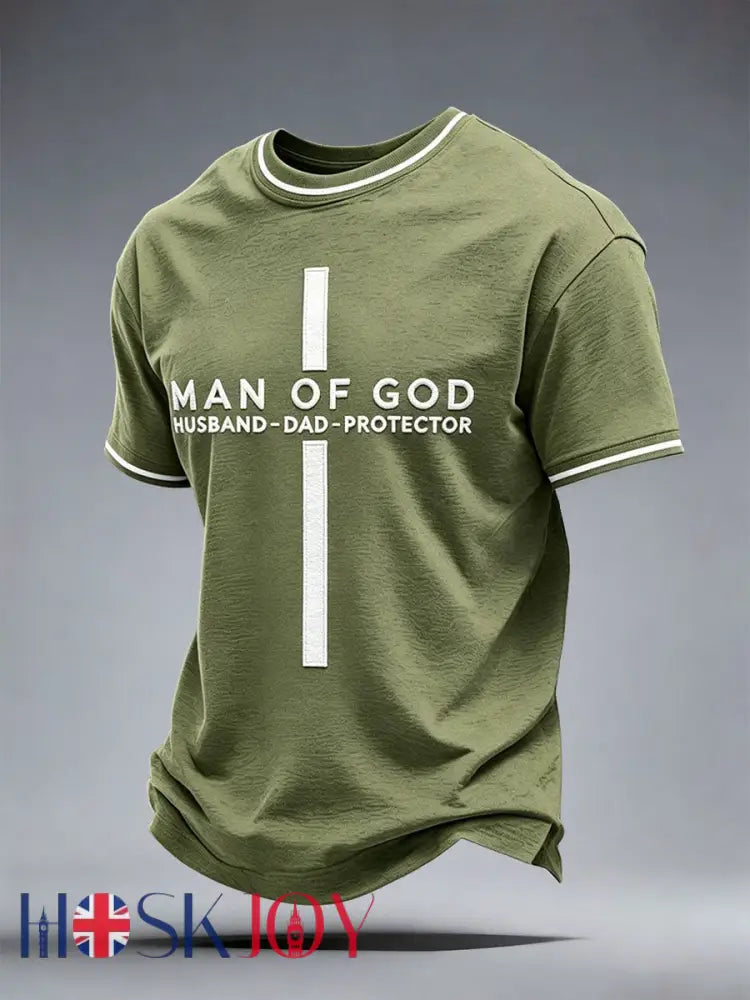Men’s Man Of God Husband Dad Protector T-Shirt - Army Green / S