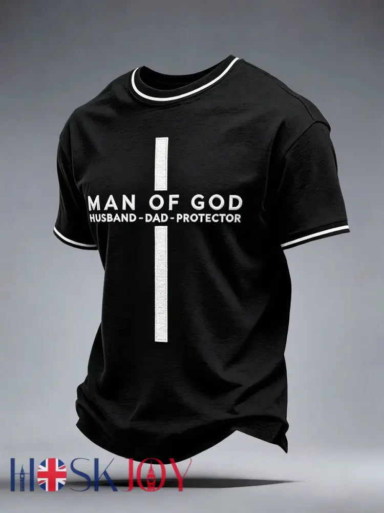 Men’s Man Of God Husband Dad Protector T-Shirt - Black / S