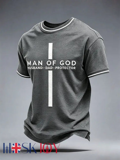 Men’s Man Of God Husband Dad Protector T-Shirt - Gray / S