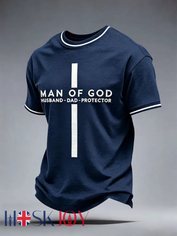 Men’s Man Of God Husband Dad Protector T-Shirt - Navy Blue / S