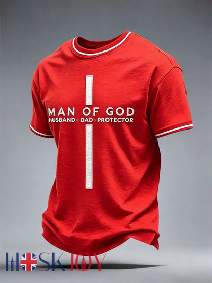 Men’s Man Of God Husband Dad Protector T-Shirt - Red / S