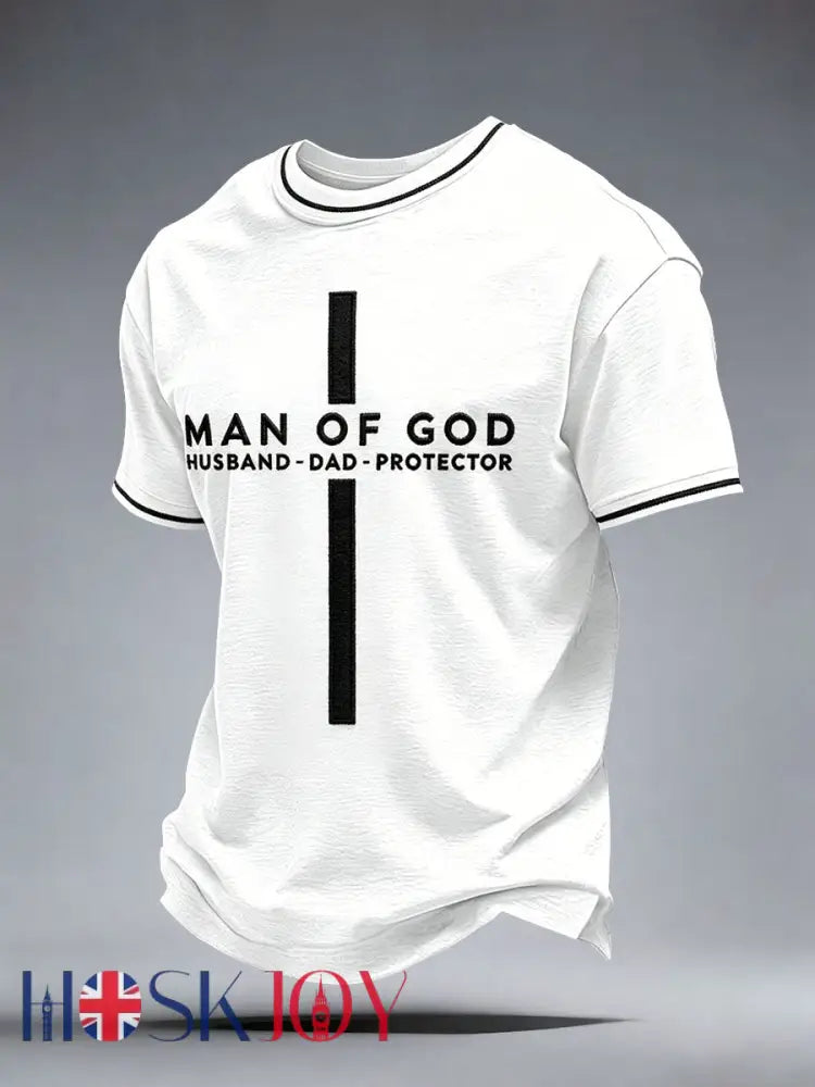 Men’s Man Of God Husband Dad Protector T-Shirt - White / S