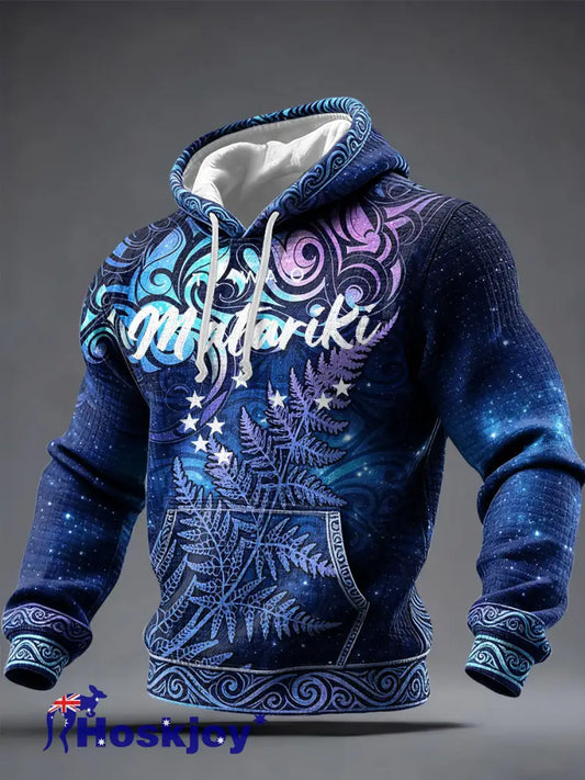Men’s Maori Art Matariki Printed Hoodie - Deep Blue / S