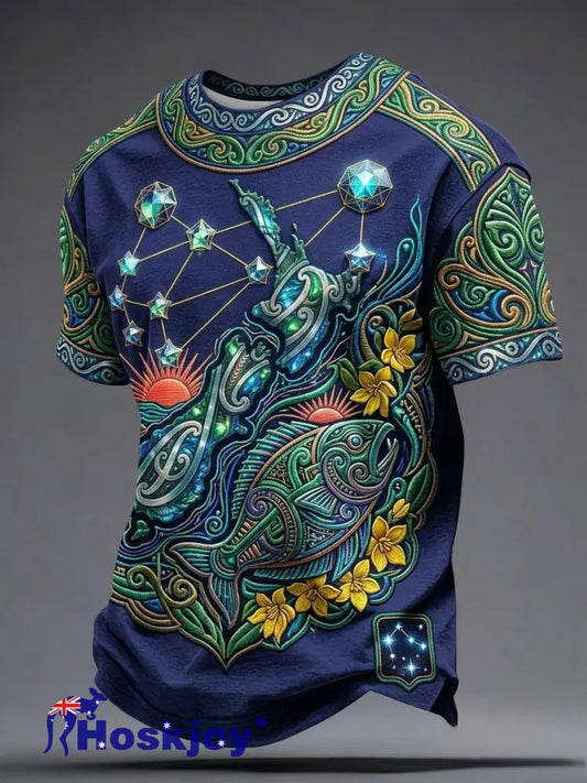 Men’s Maori Art Matariki Printed T-shirt - Blue / S