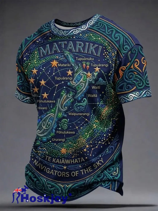 Men’s Maori Art Matariki Printed T-shirt - Blue / S