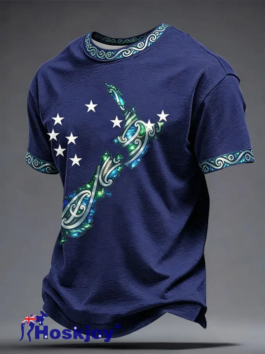 Men’s Maori Art Matariki Printed T-shirt - Navy Blue / S