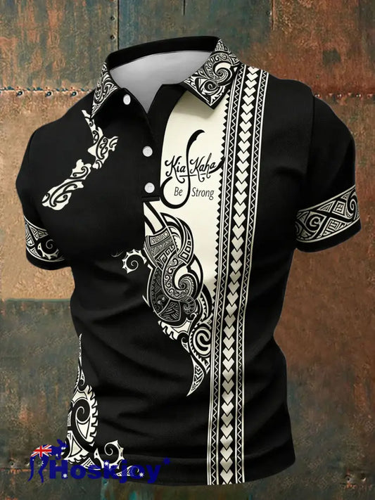Men’s Maori Art NZ Kia Kaha Printed Casual Tops - Apricot / S