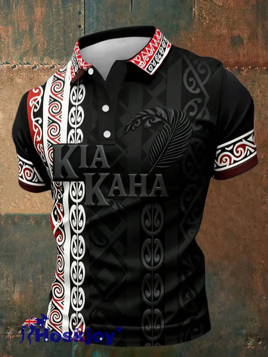 Men’s Maori Art NZ Kia Kaha Printed Casual Tops Black / S