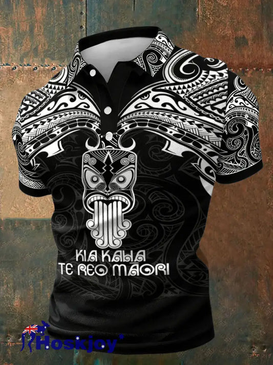 Men’s Maori Art NZ Kia Kaha Printed Casual Tops - Black / S
