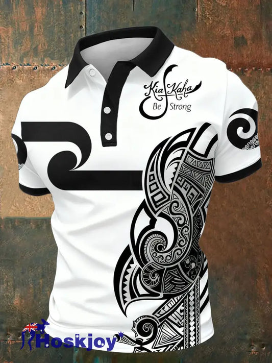 Men’s Maori Art NZ Kia Kaha Printed Casual Tops White / S