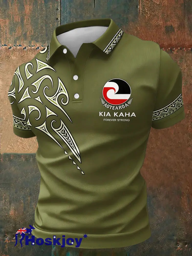 Men’s Maori Art NZ Printed Casual Tops Army Green / S