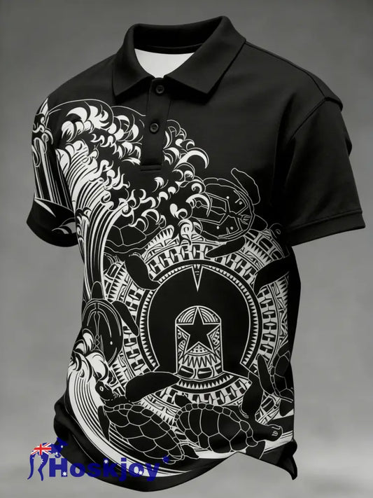 Men’s Maori Art NZ Printed Casual Tops Black / S