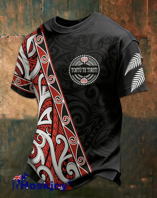 Men’s Maori Art NZ Printed Casual Tops Black / S