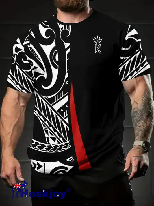 Men’s Maori Art NZ Printed Casual Tops Black / S