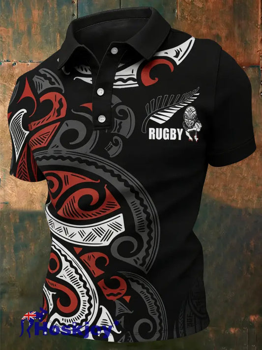 Men’s Maori Art NZ Printed Casual Tops Black / S