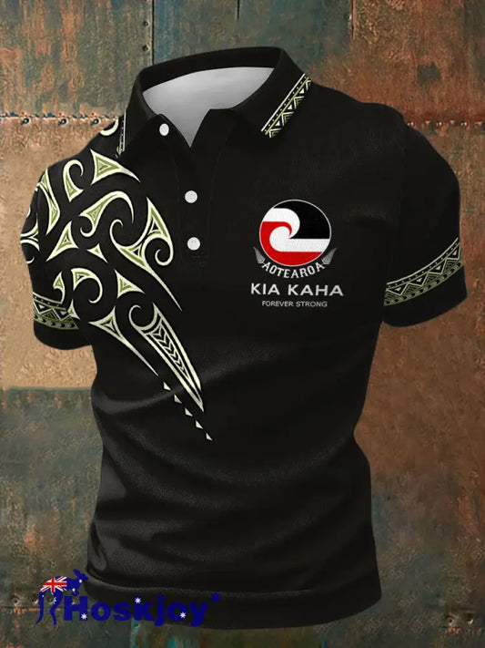 Men’s Maori Art NZ Printed Casual Tops Black / S