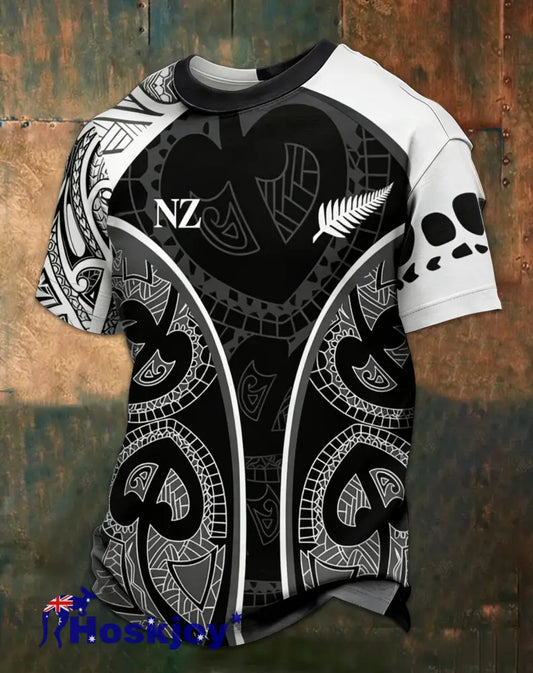 Men’s Maori Art NZ Printed Casual Tops Black / S