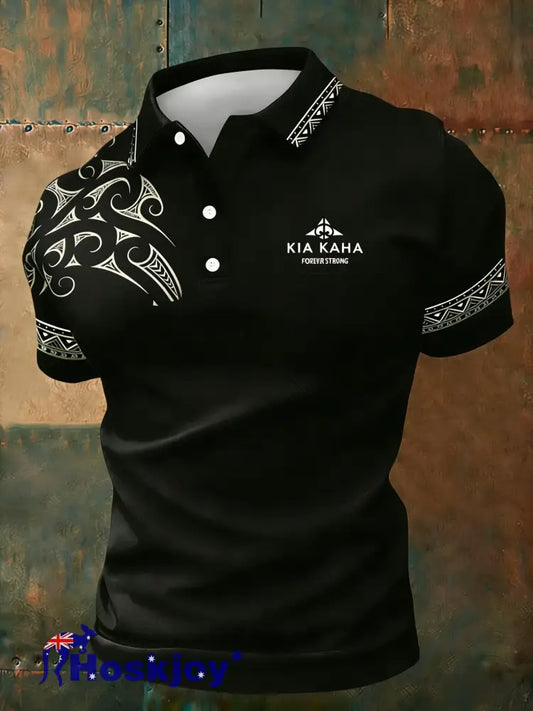 Men’s Maori Art NZ Printed Casual Tops - Black / S