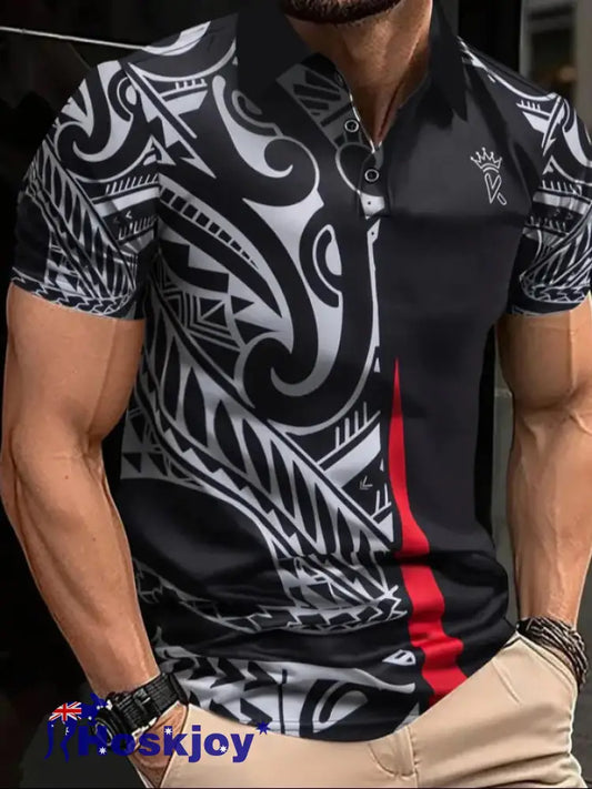 Men’s Maori Art NZ Printed Casual Tops Black / S