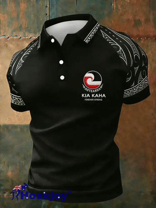 Men’s Maori Art NZ Printed Casual Tops - Black / S