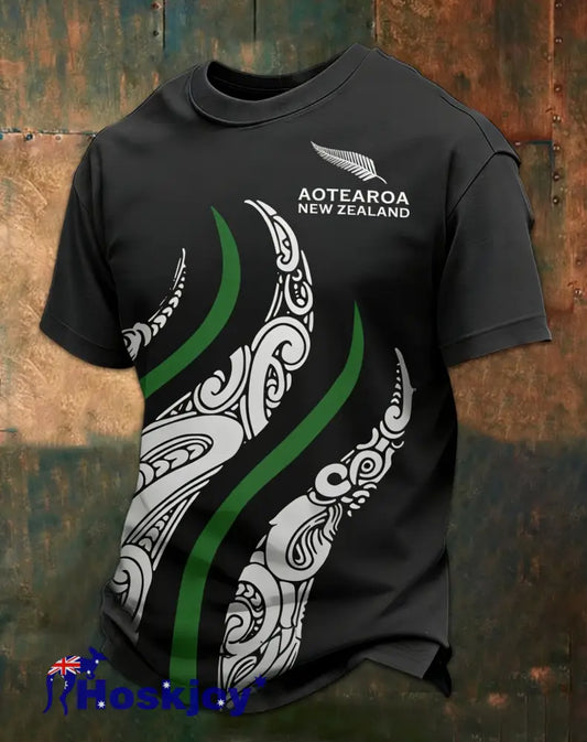 Men’s Maori Art NZ Printed Casual Tops Black / S