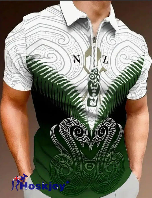 Men’s Maori Art NZ Printed Casual Tops Green / S