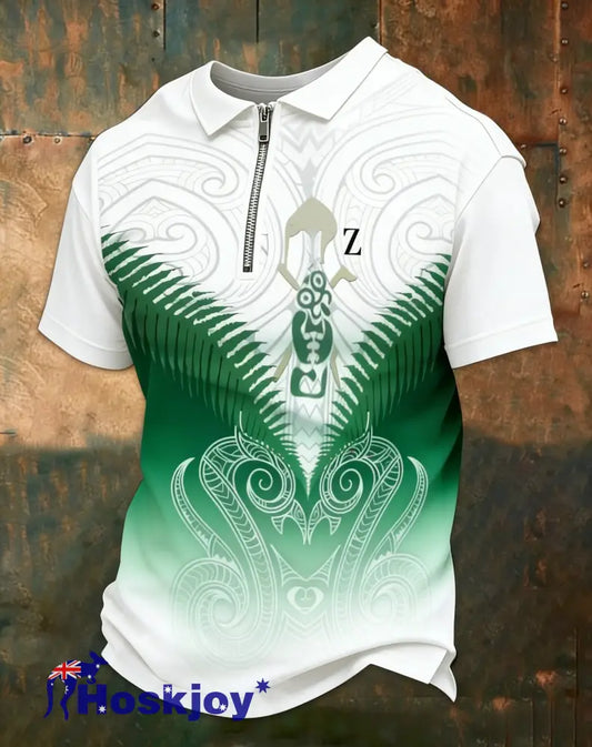 Men’s Maori Art NZ Printed Casual Tops Green / S