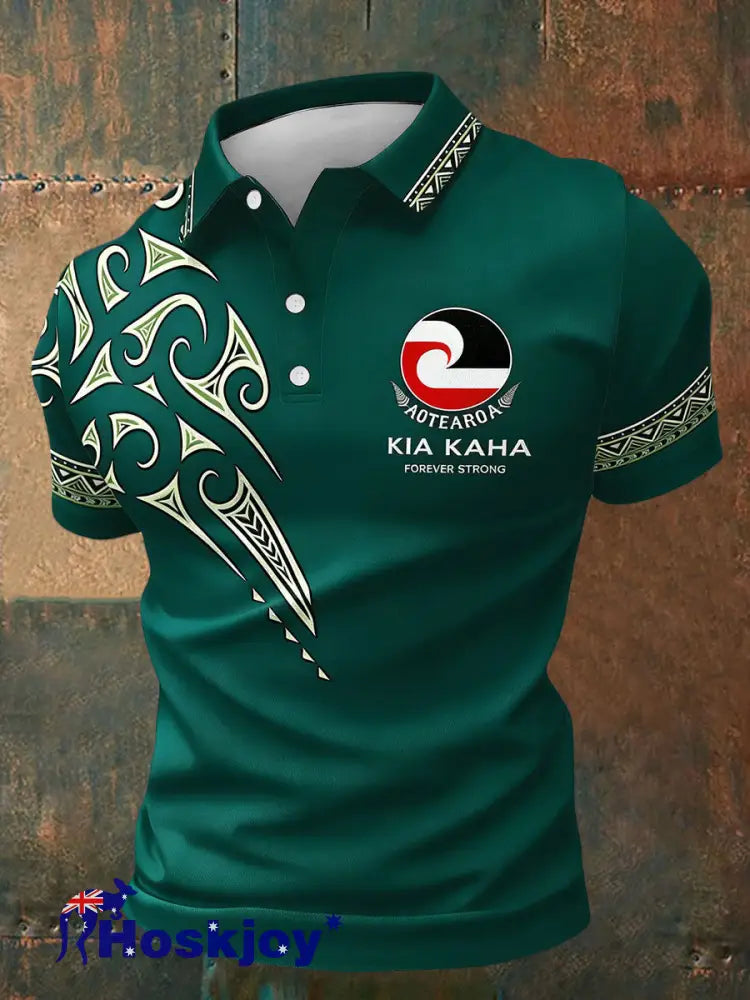 Men’s Maori Art NZ Printed Casual Tops Green / S