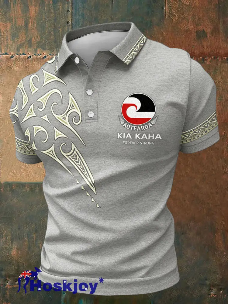 Men’s Maori Art NZ Printed Casual Tops Light Gray / S