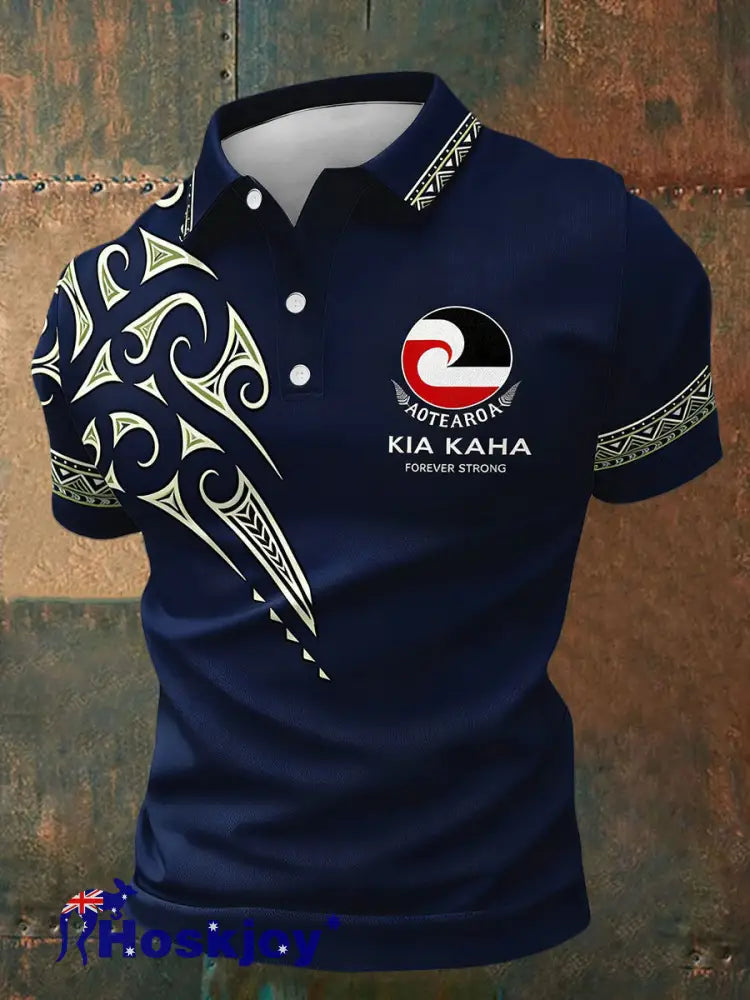 Men’s Maori Art NZ Printed Casual Tops Navy Blue / S